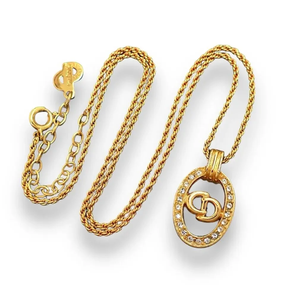 CHRISTIAN DIOR AUTH VINTAGE Gold Signature Necklace
